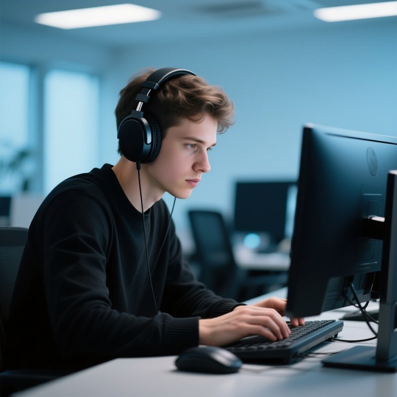 Photorealistic Programmer Wearing Headphones