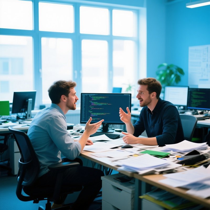 Photorealistic Programmers Discussing Code At Table
