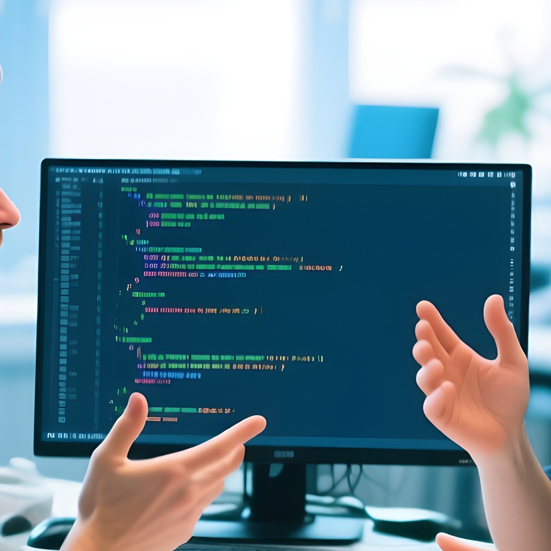 Photorealistic Programmers Discussing Code At Table - Full Resolution Quality Preview