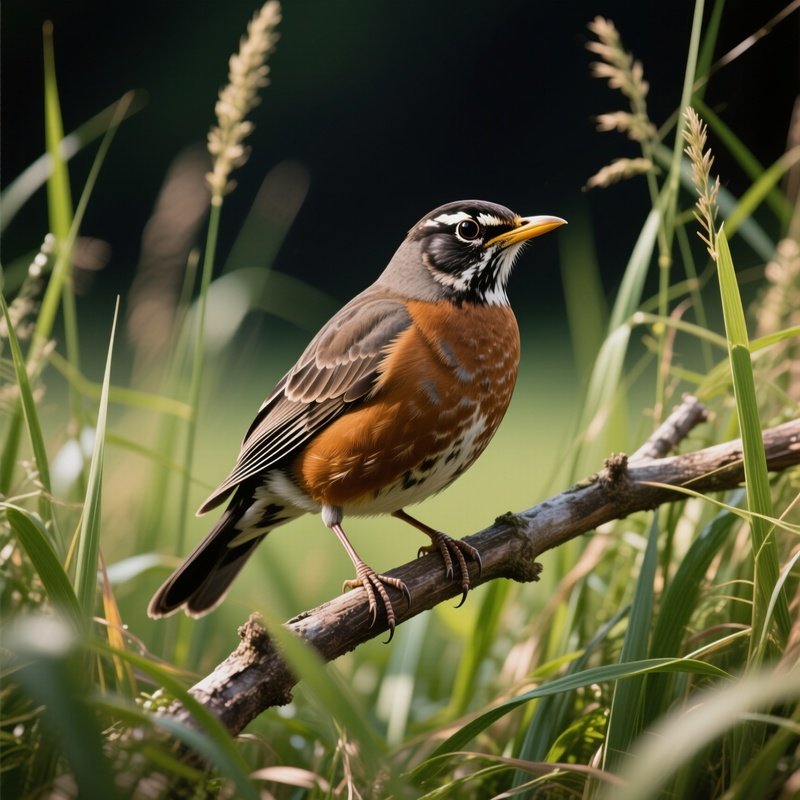 Photorealistic Robin Shadow Tall Grass