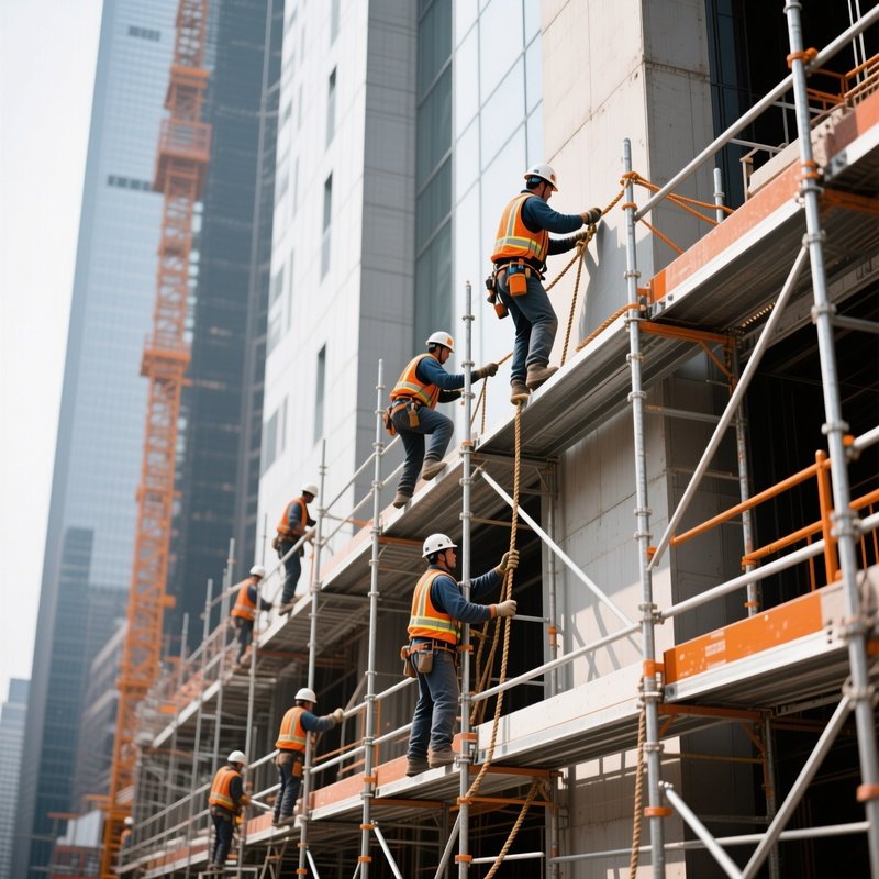 Photorealistic Scaffolding Installation On Tall Building