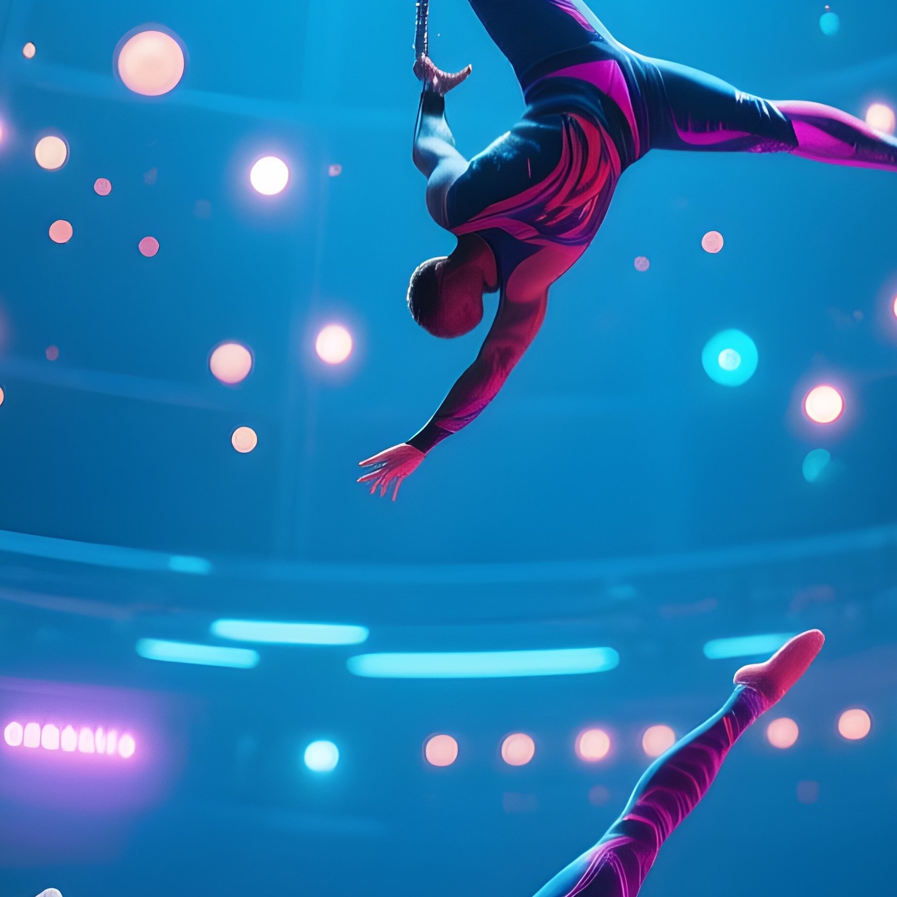 Photorealistic Science Fiction Acrobats Flipping Dome Of Twinkling Lights - Full Resolution Quality Preview