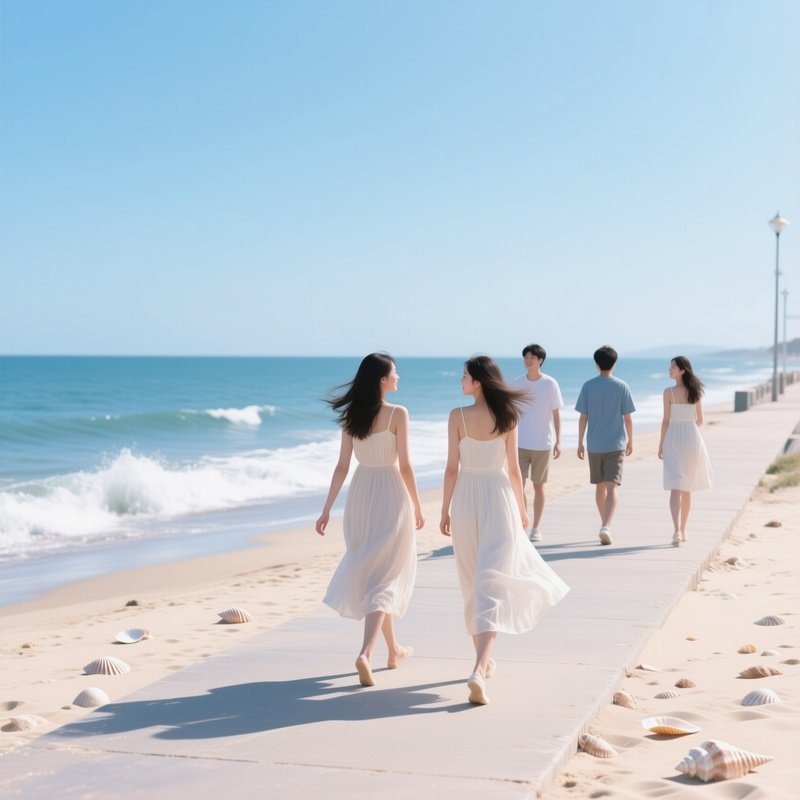 Photorealistic Seaside Boardwalk Friends