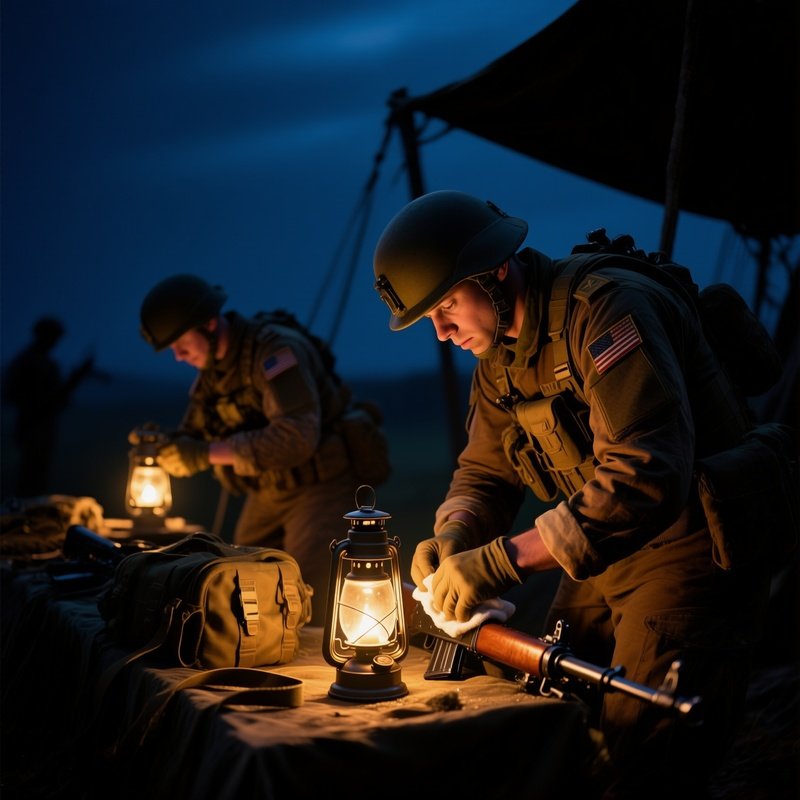 Photorealistic Soldiers Evening Cleaning