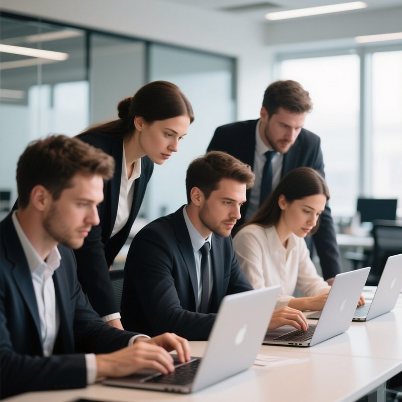 Photorealistic Team Working On Laptops