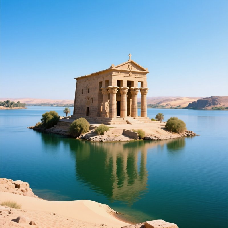 Photorealistic Temple Of Philea Island Calm Nile Water