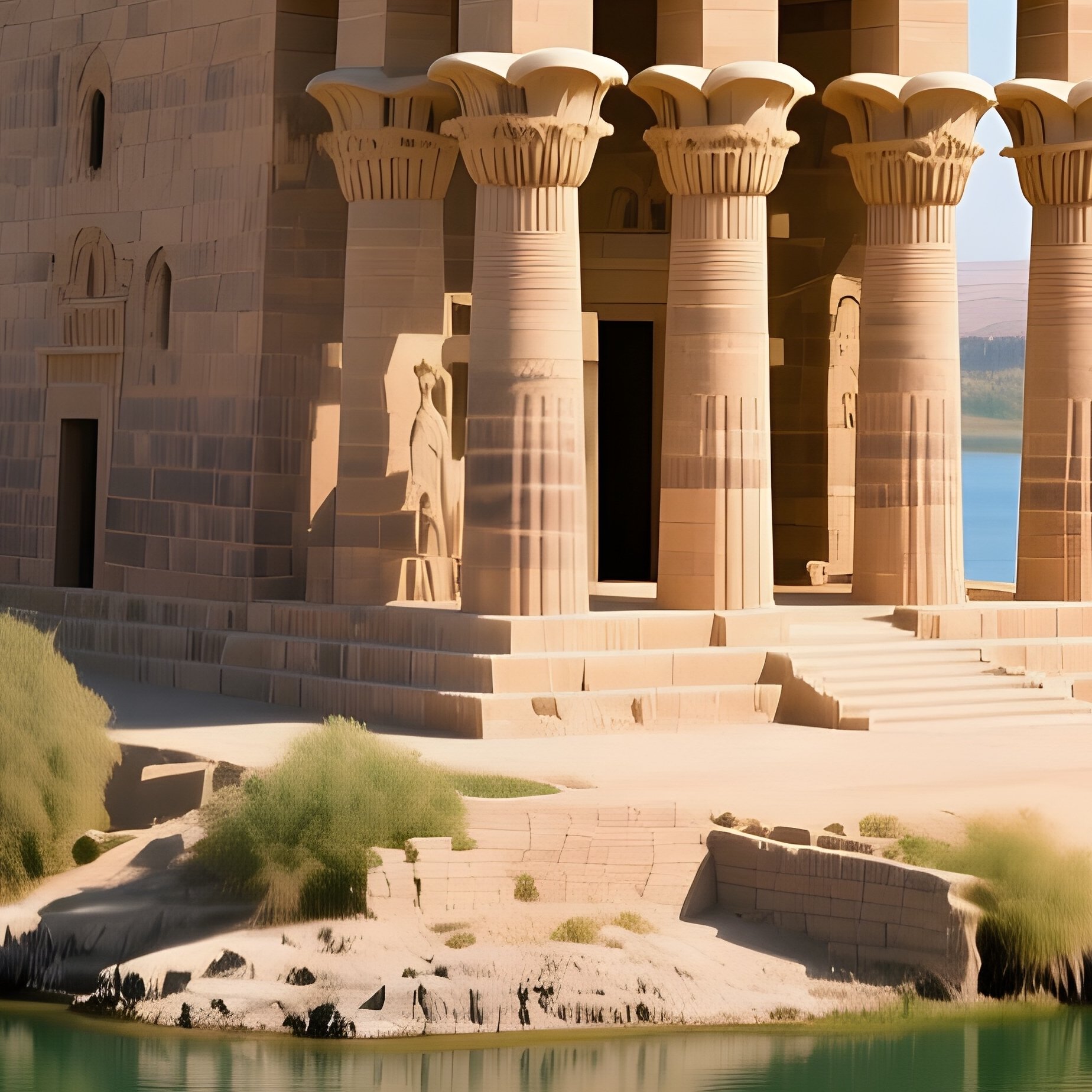 Photorealistic Temple Of Philea Island Calm Nile Water - Full Resolution Quality Preview