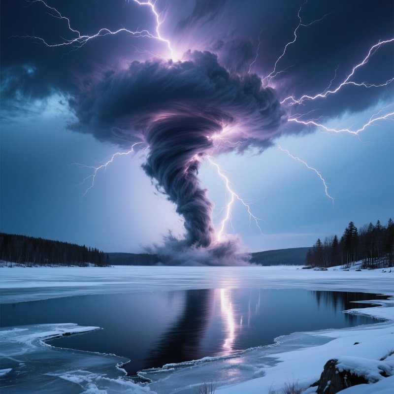 Photorealistic Tornado Lake Lightning