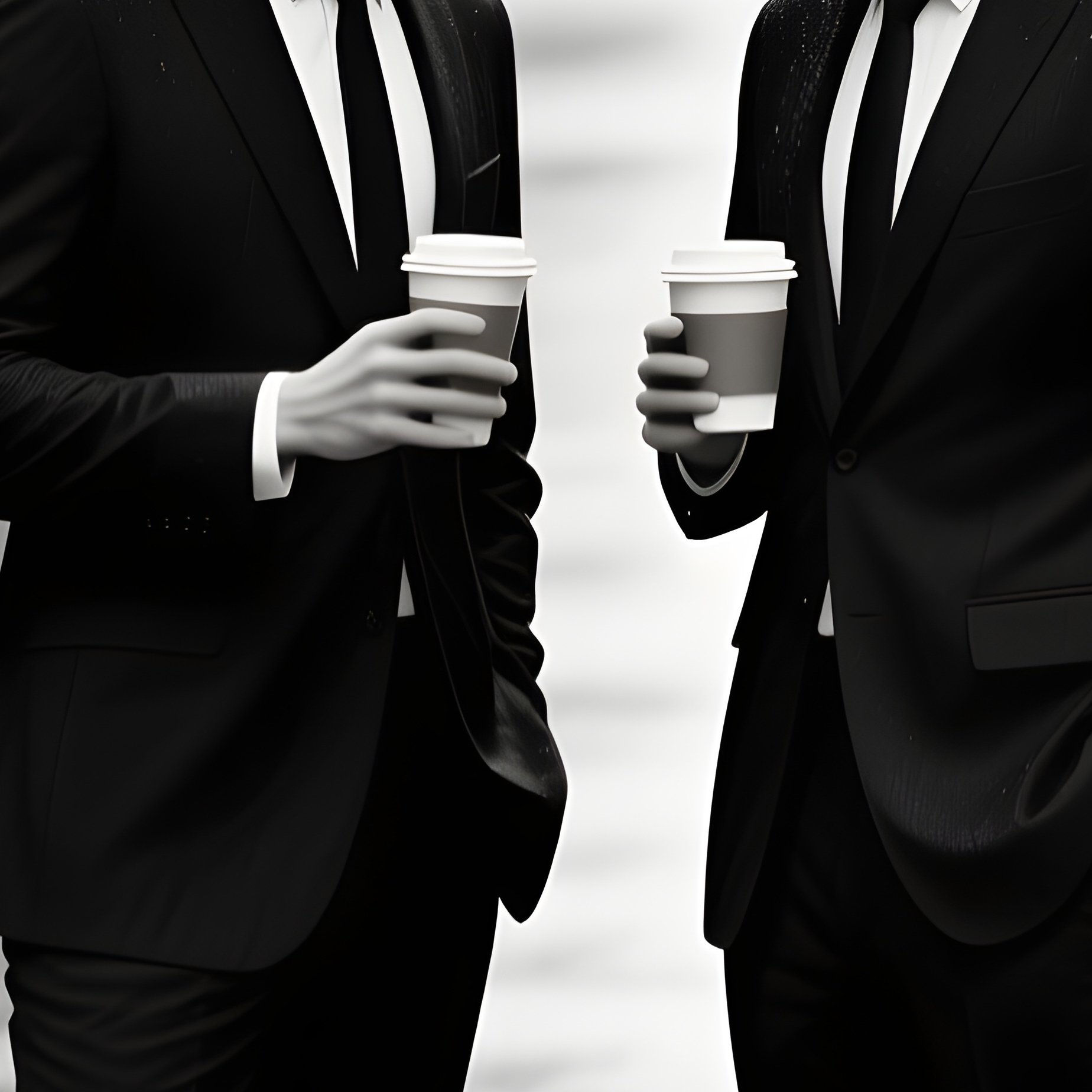 Photorealistic Two Stylish Friends Waiting At Crosswalk With Coffees - Full Resolution Quality Preview