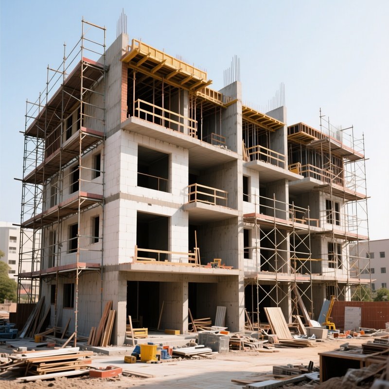 Photorealistic Uncompleted Apartment Complex Scaffolding