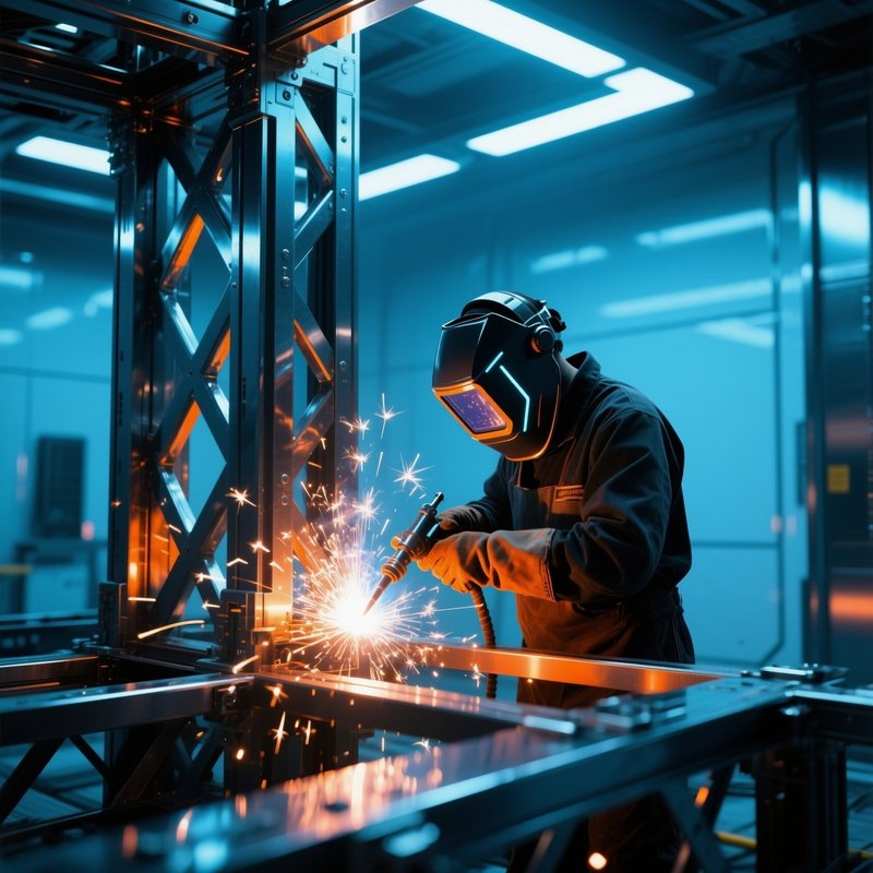 Photorealistic Welder Sparks Half Finished Frame Science Fiction