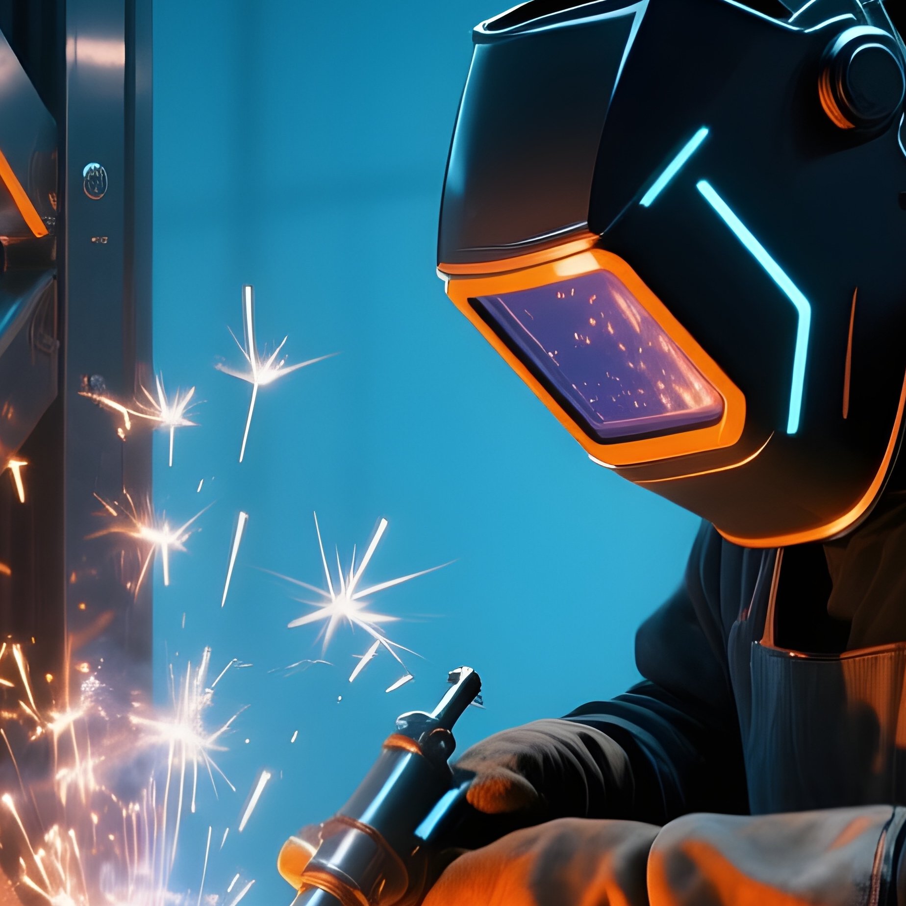 Photorealistic Welder Sparks Half Finished Frame Science Fiction - Full Resolution Quality Preview