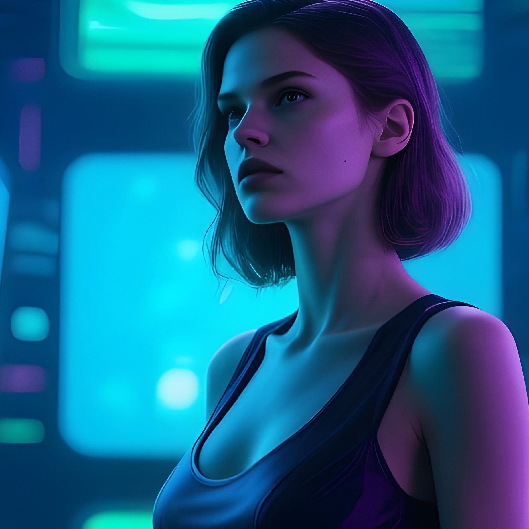 Photorealistic Woman Multiple Screens Futuristic - Full Resolution Quality Preview