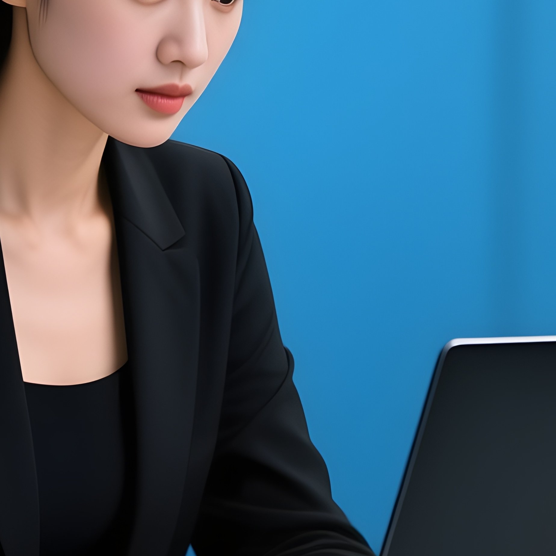 Photorealistic Woman Typing Laptop Office Desk - Full Resolution Quality Preview