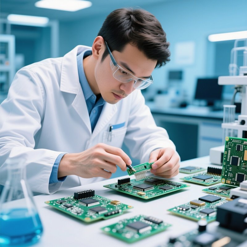 Photorealistic Worker Inspecting Circuit Boards