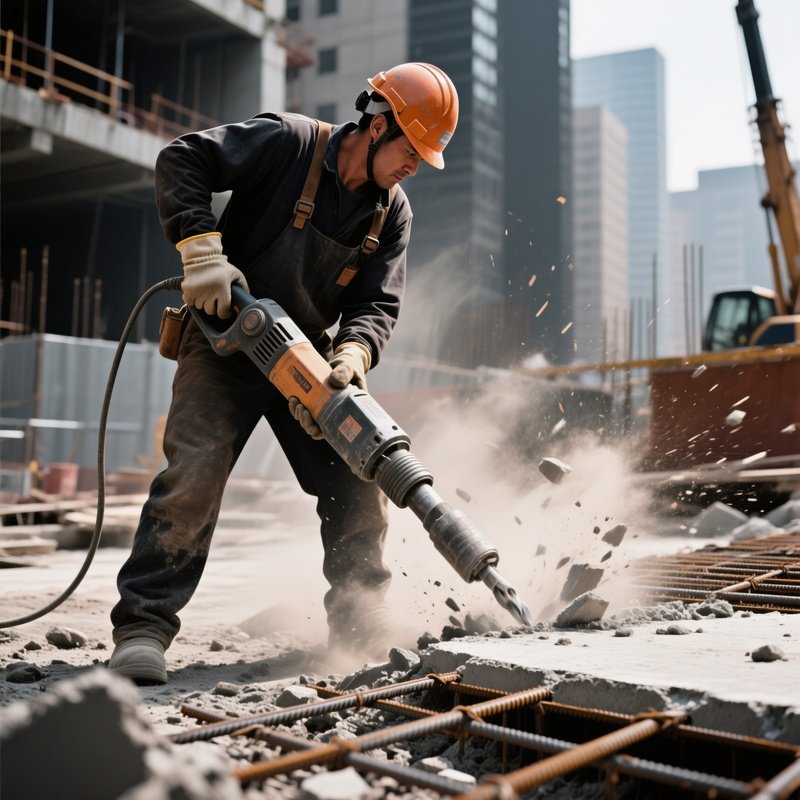 Photorealistic Worker Jackhammer Concrete