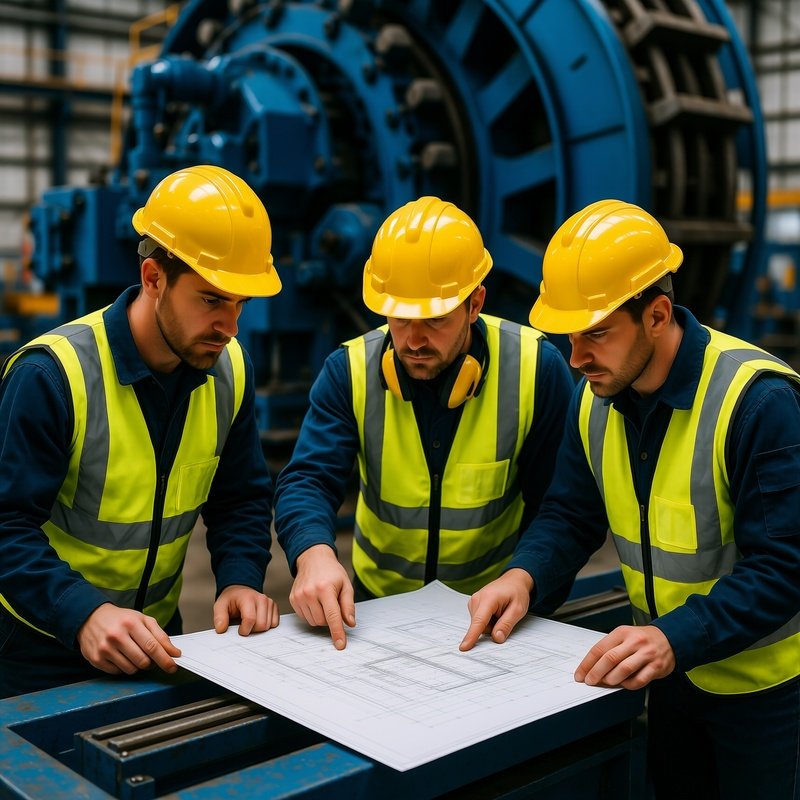 Photorealistic Workers Checking Blueprints