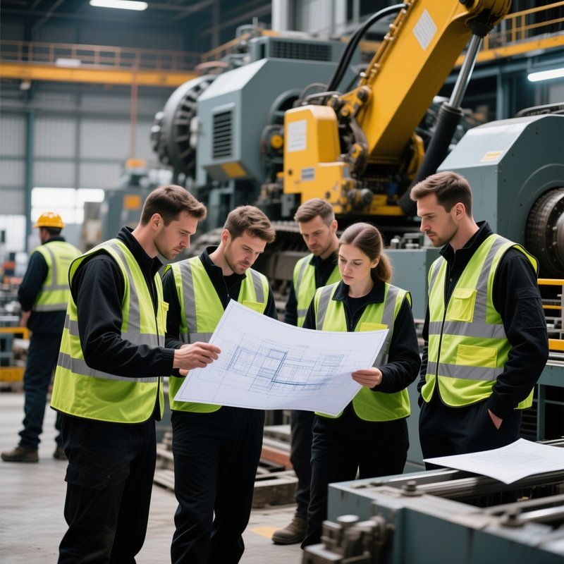 Photorealistic Workers Checking Blueprints