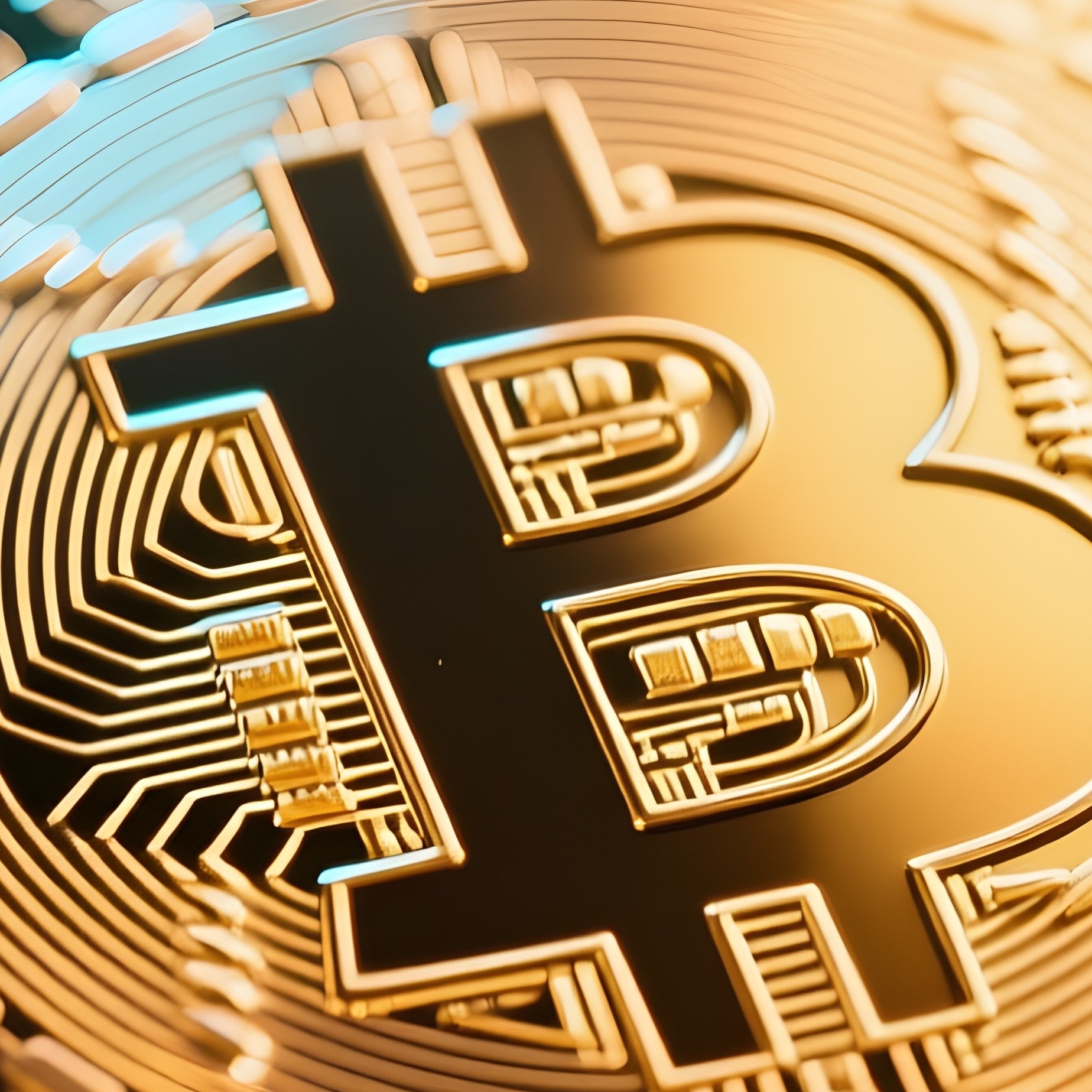 Physical Bitcoin Gold Coins On Circuit Board - Full Resolution Quality Preview