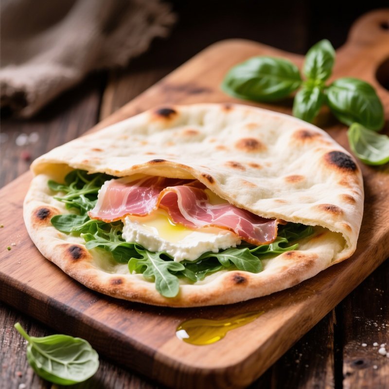 Piadina Romagnola Folded Flatbread With Arugula Squacquerone And Prosciutto