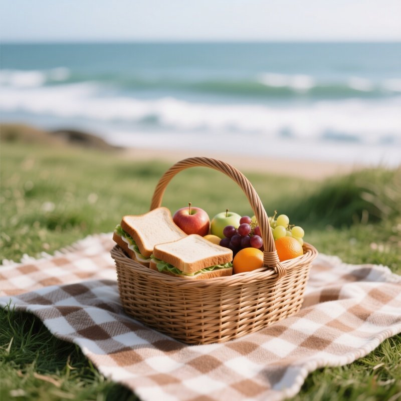 Picnic Basket Ocean Blurred