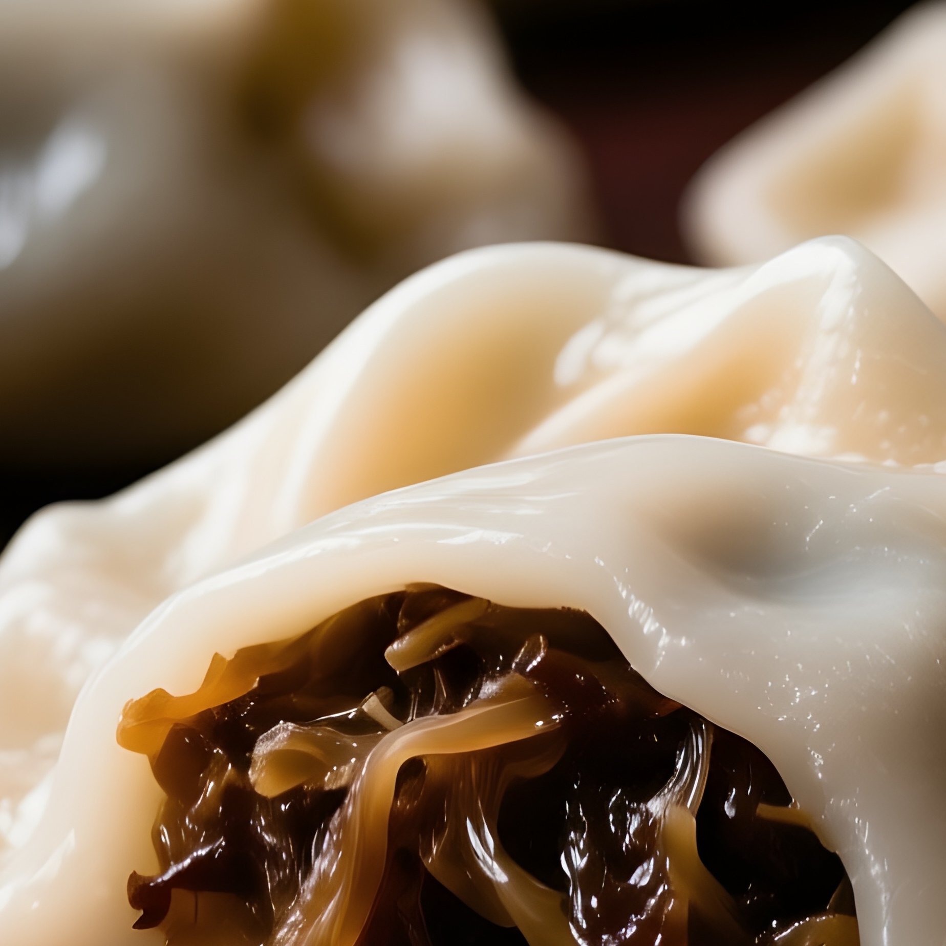 Pierogi Z Kapusta I Grzybami Christmas Style Dumplings Filled With Sauerkraut And Mushrooms Thin Translucent Dough Dark Mood Lighting - Full Resolution Quality Preview