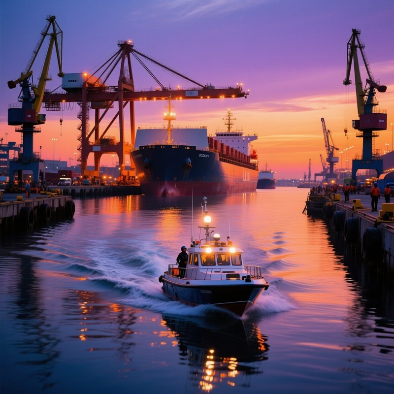 Pilot Vessel Returning To Port After Guiding Ocean Tankers