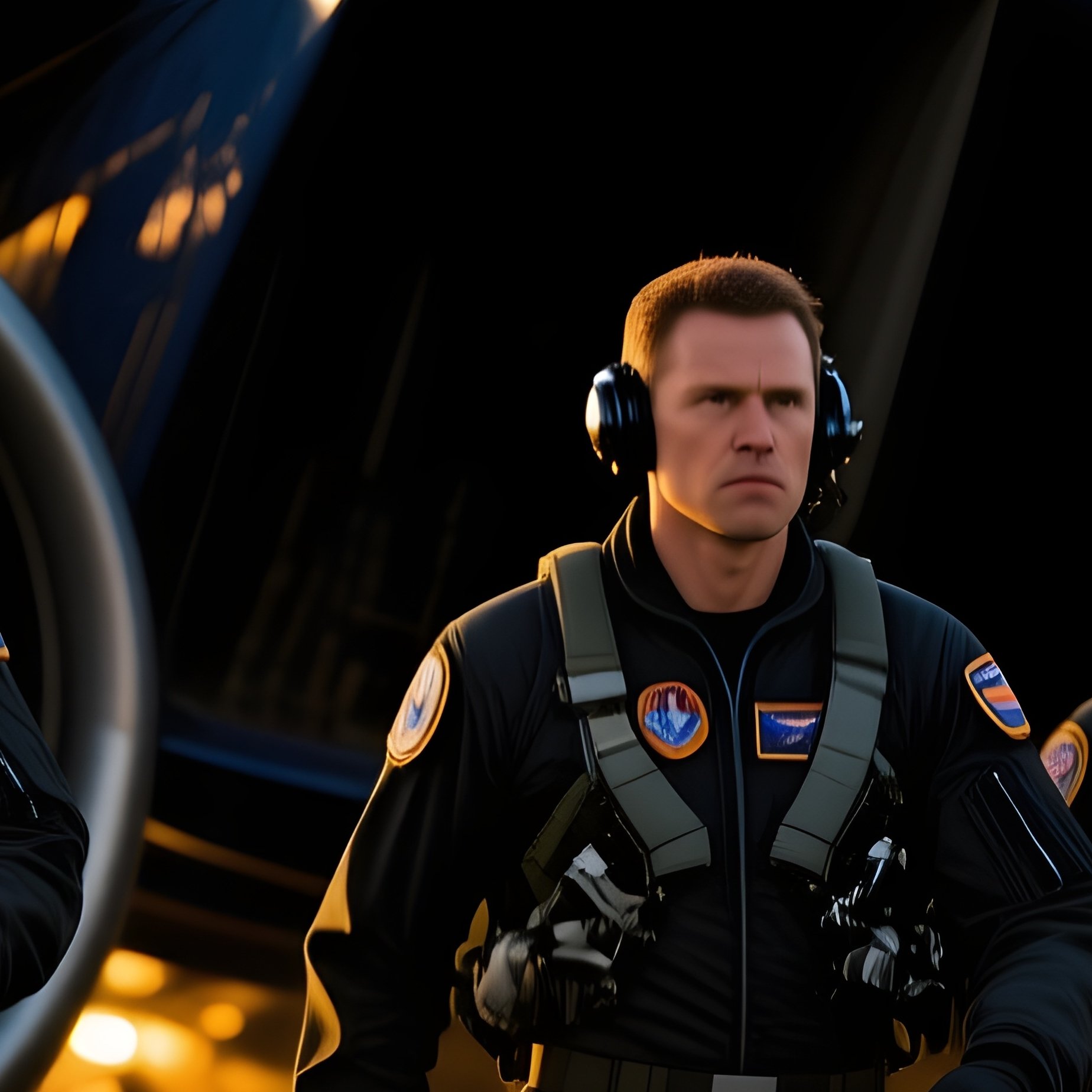 Pilots In Flight Suits Walking Towards Aircraft Engines Gleaming In Golden Light Photorealistic - Full Resolution Quality Preview