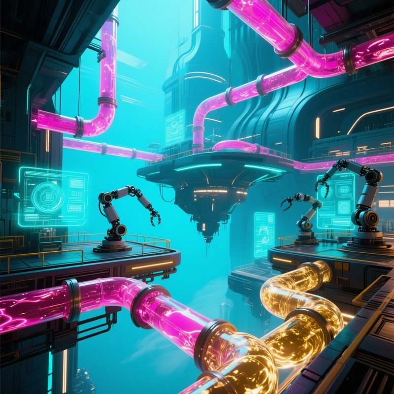 Piping System In A Futuristic Science Fiction Plant