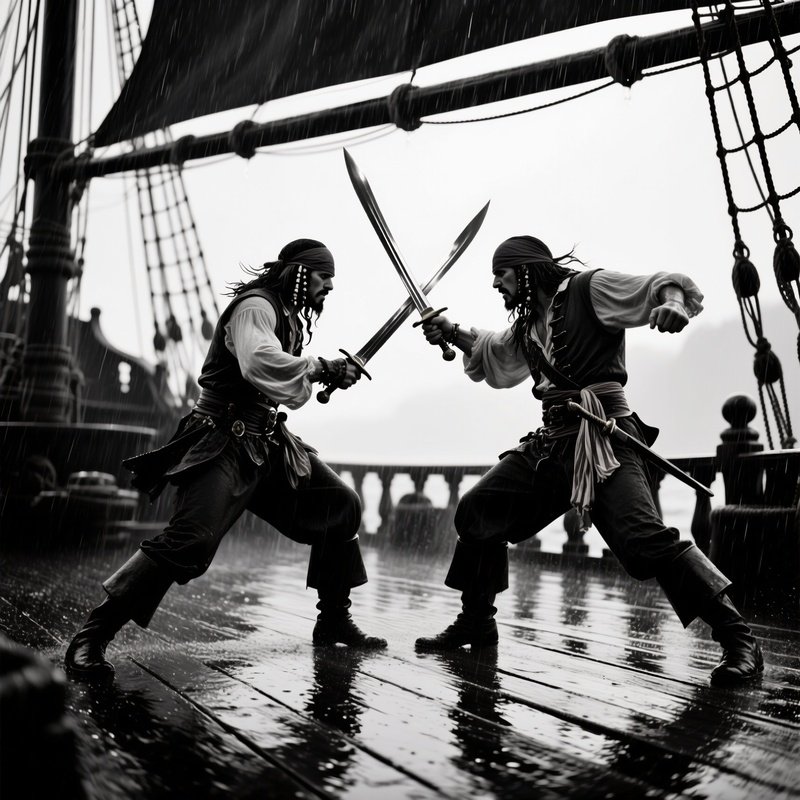 Pirate Duel Rainy Deck Black White