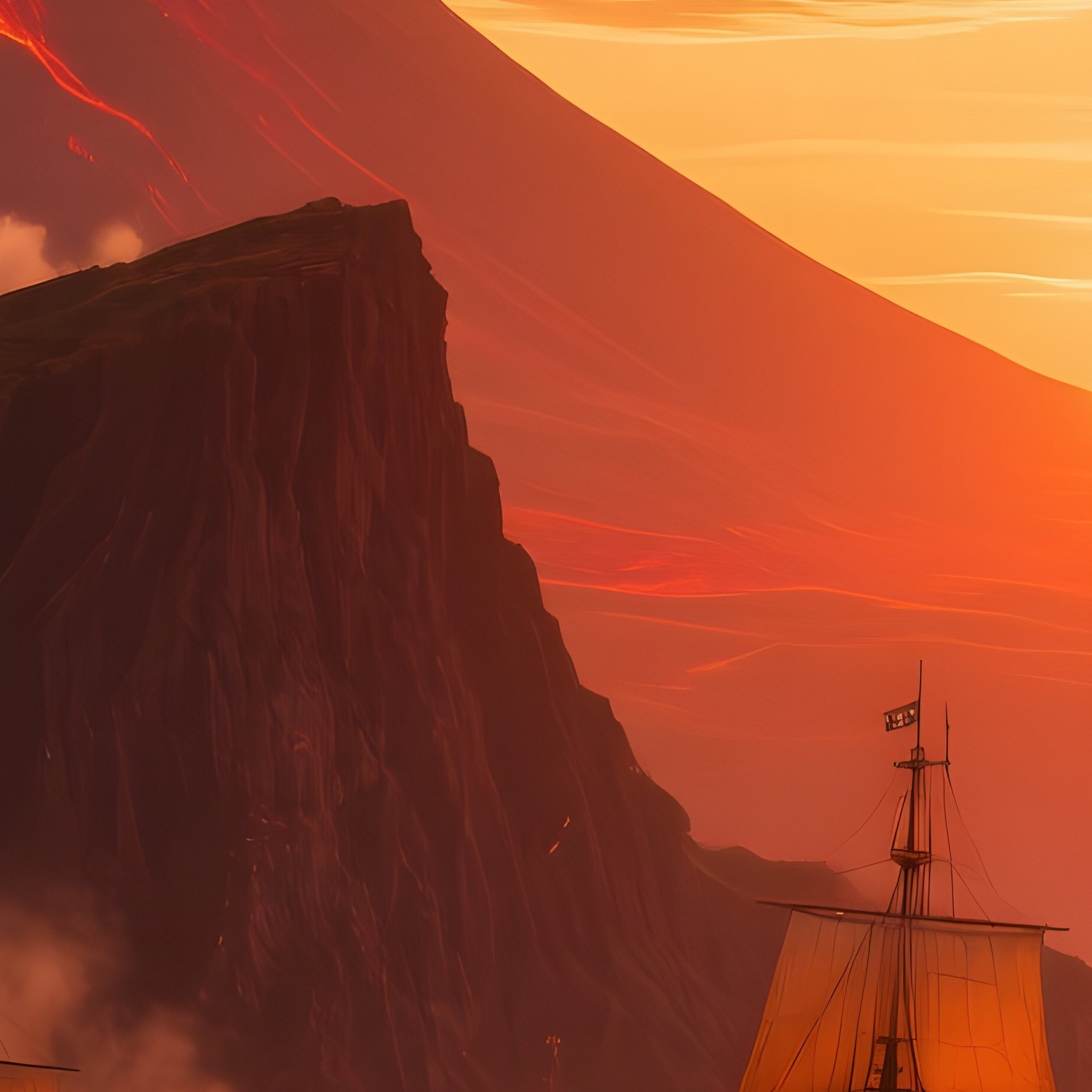 Pirate Fleet Volcanic Cliffs Sunset - Full Resolution Quality Preview