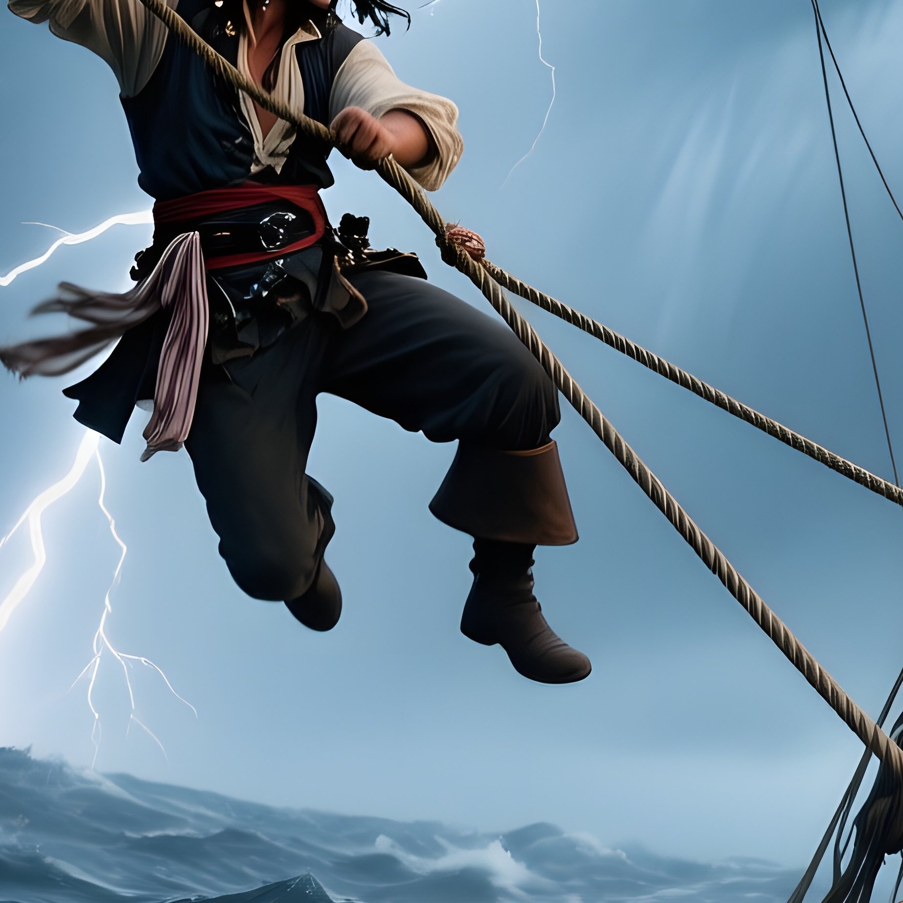 Pirate Grappling Hook Catching Mast Under Storm - Full Resolution Quality Preview