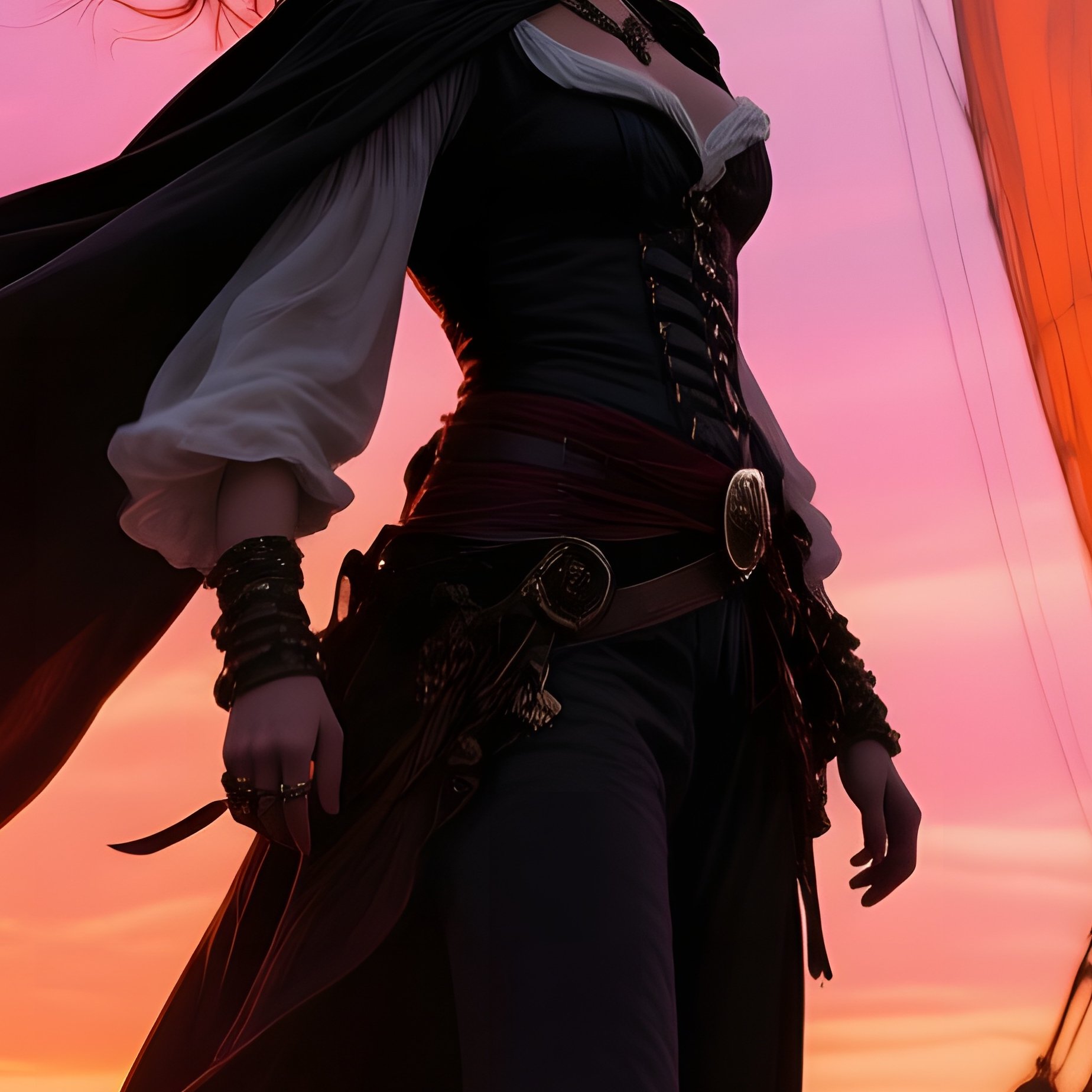 Pirate Queen On Bow At Sunrise - Full Resolution Quality Preview