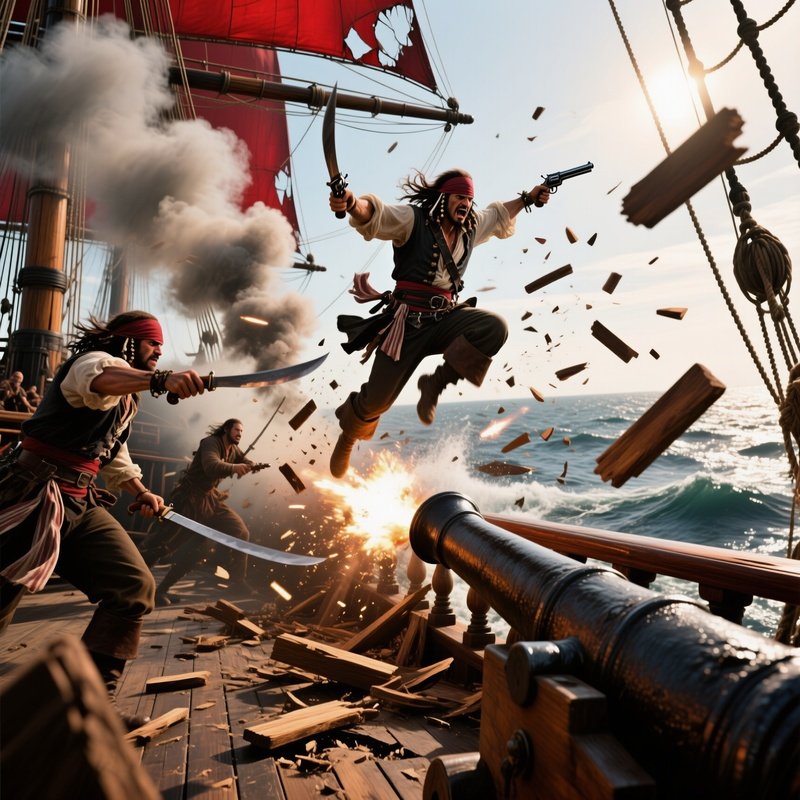 Pirates Leaping Onto Enemy Frigate Rail