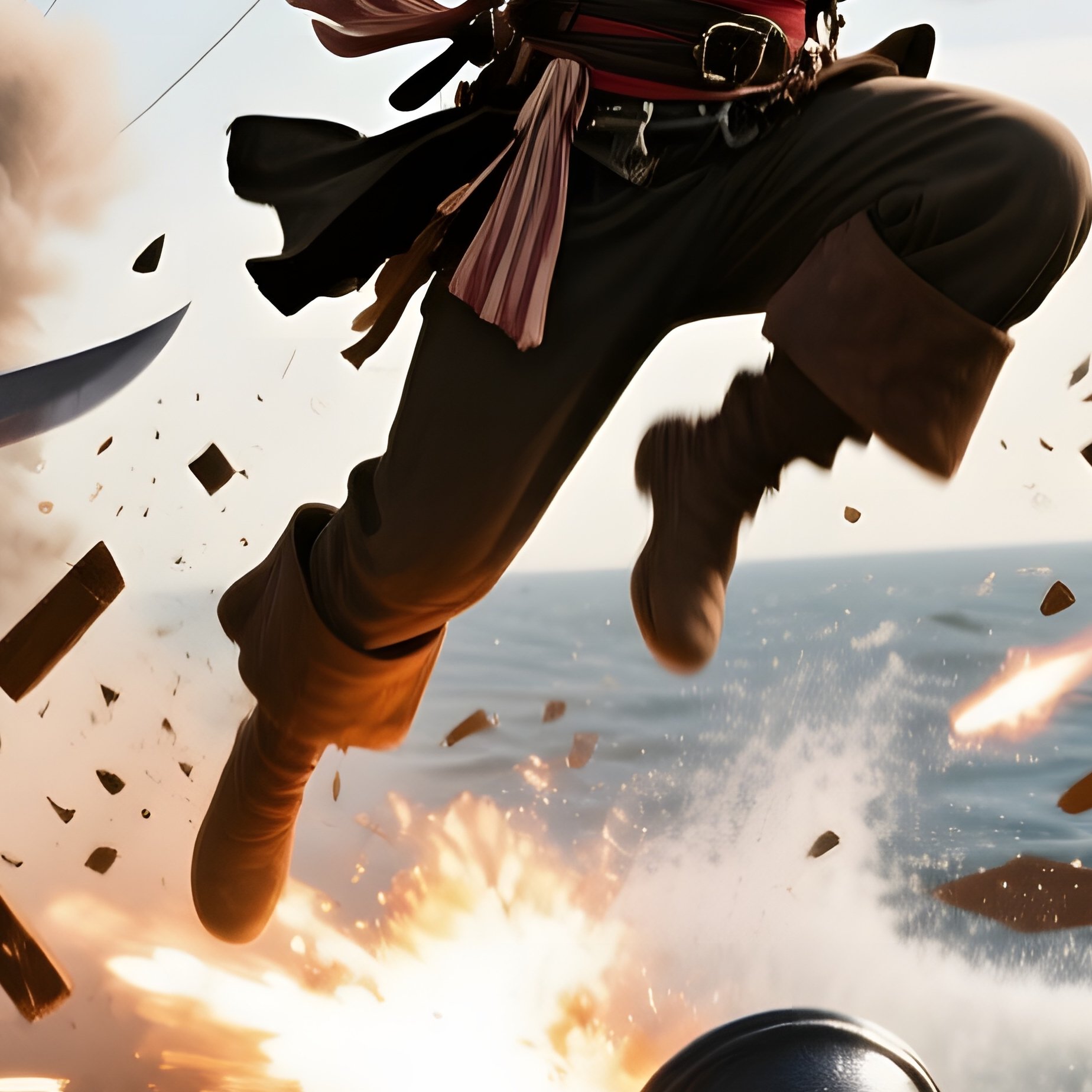 Pirates Leaping Onto Enemy Frigate Rail - Full Resolution Quality Preview