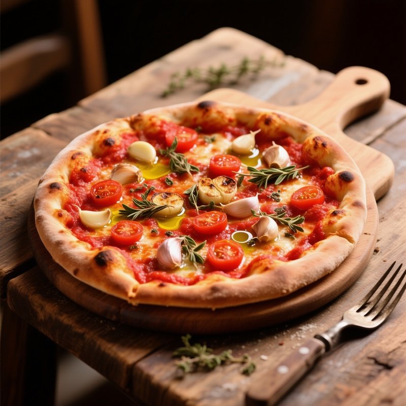 Pizza Marinara Topped With Tomato Sauce Garlic Oregano And Olive Oil