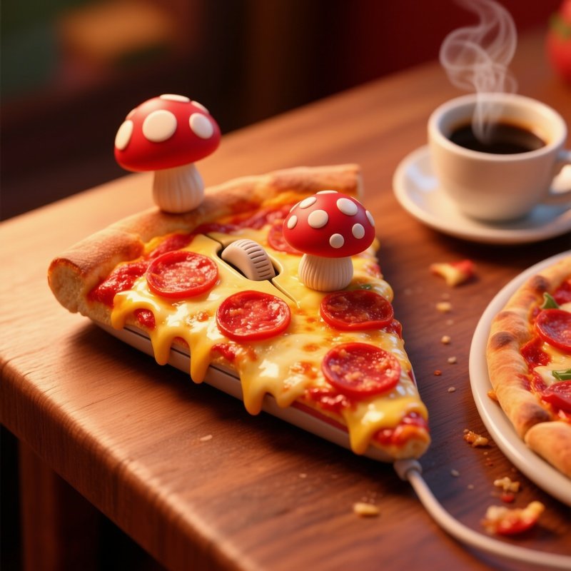 Pizza Slice Mouse With Mushroom Scroll Wheel