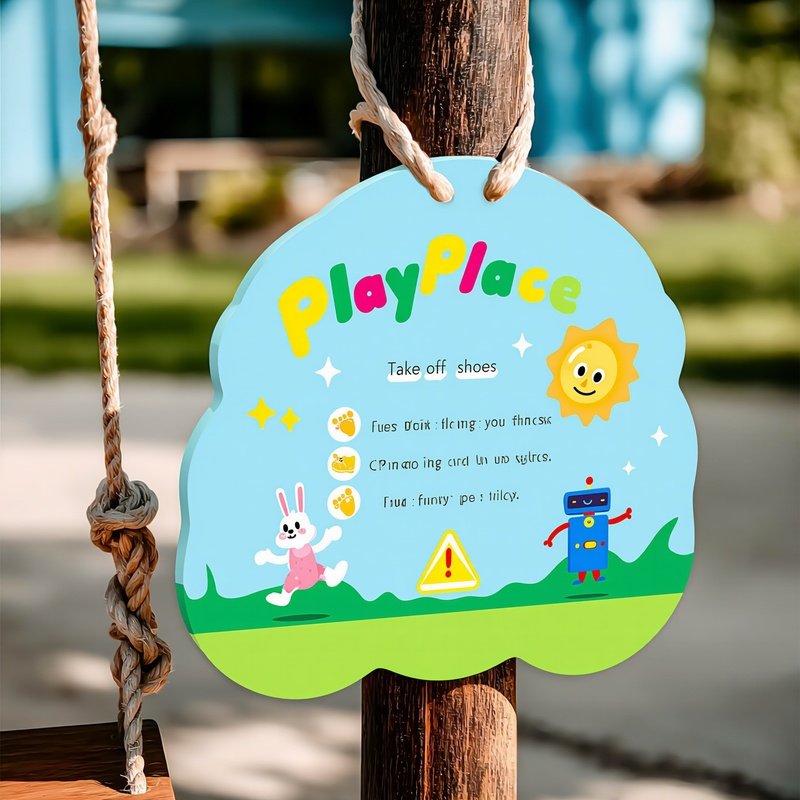 Playground Sign Playplace Rules Cartoon Characters Shoes