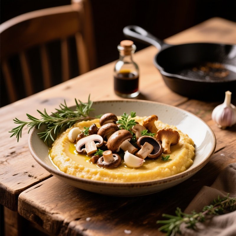 Polenta Con Funghi Slow Cooked Cornmeal With Sautéed Mushrooms Garlic And Herbs