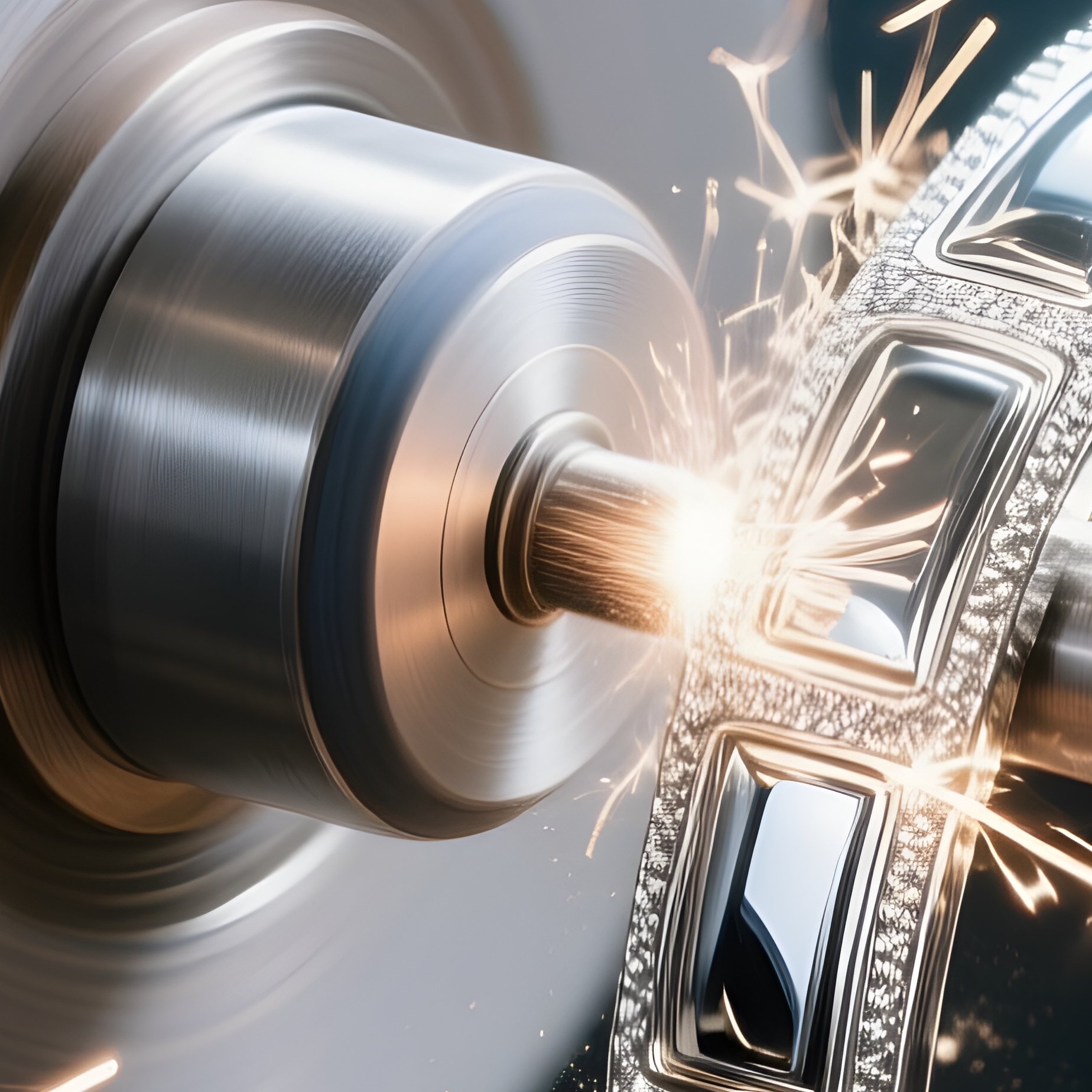 Polishing Wheel Jewelry Buffing Machine Spinning Against Silver Bracelet - Full Resolution Quality Preview