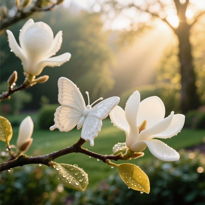 Porcelain Butterfly On Magnolia Branch