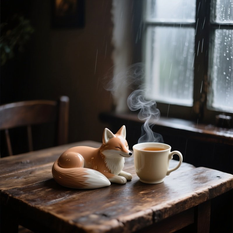 Porcelain Fox By Tea Window