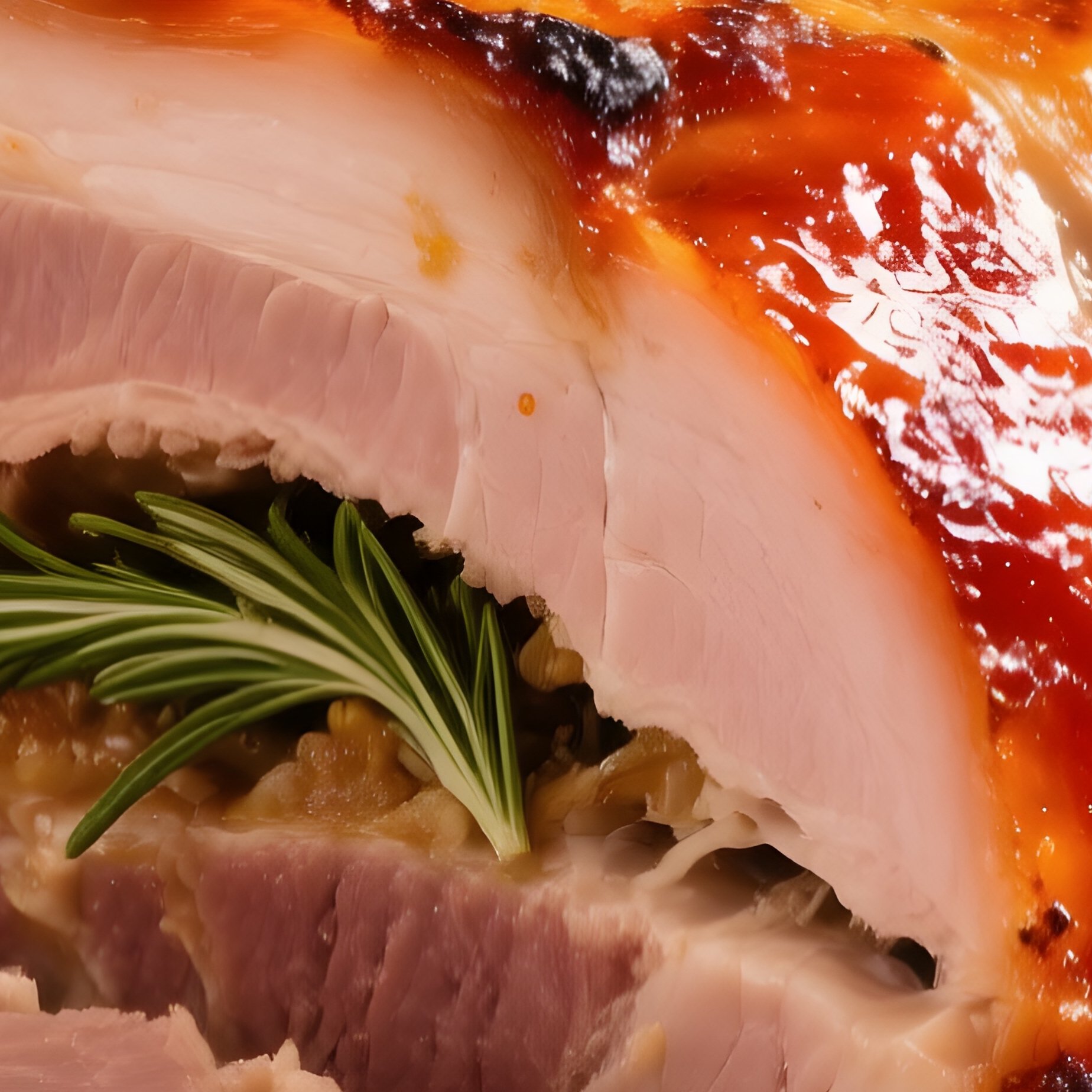 Porchetta Roasted Pork Roll Sliced Showing Herb Stuffing - Full Resolution Quality Preview