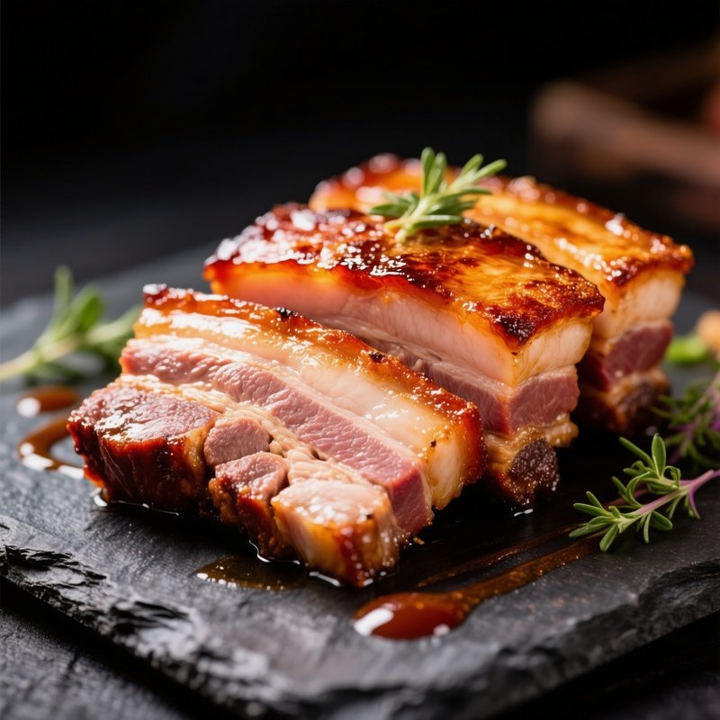 Pork Belly Strips Slow Roasted On Slate