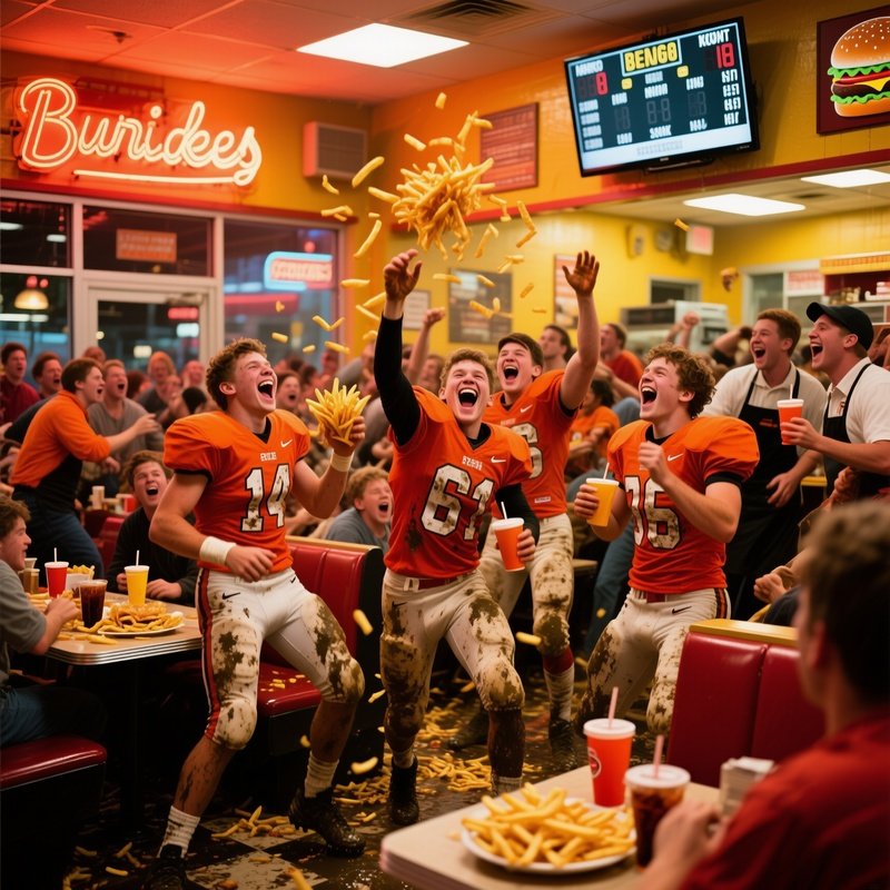 Post Game Football Team Crashing Burger Joint