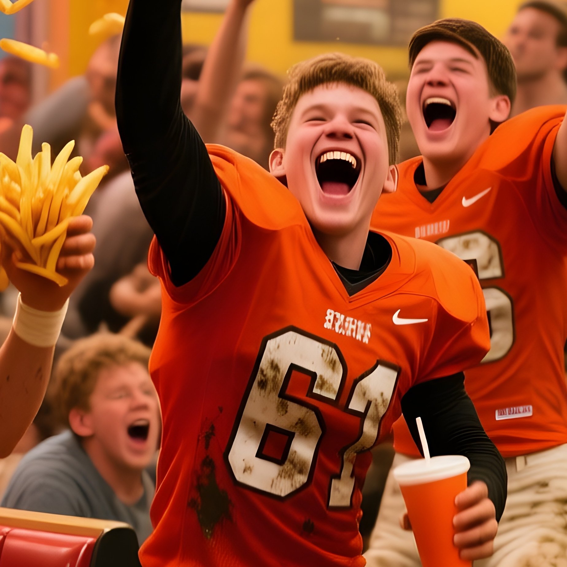 Post Game Football Team Crashing Burger Joint - Full Resolution Quality Preview