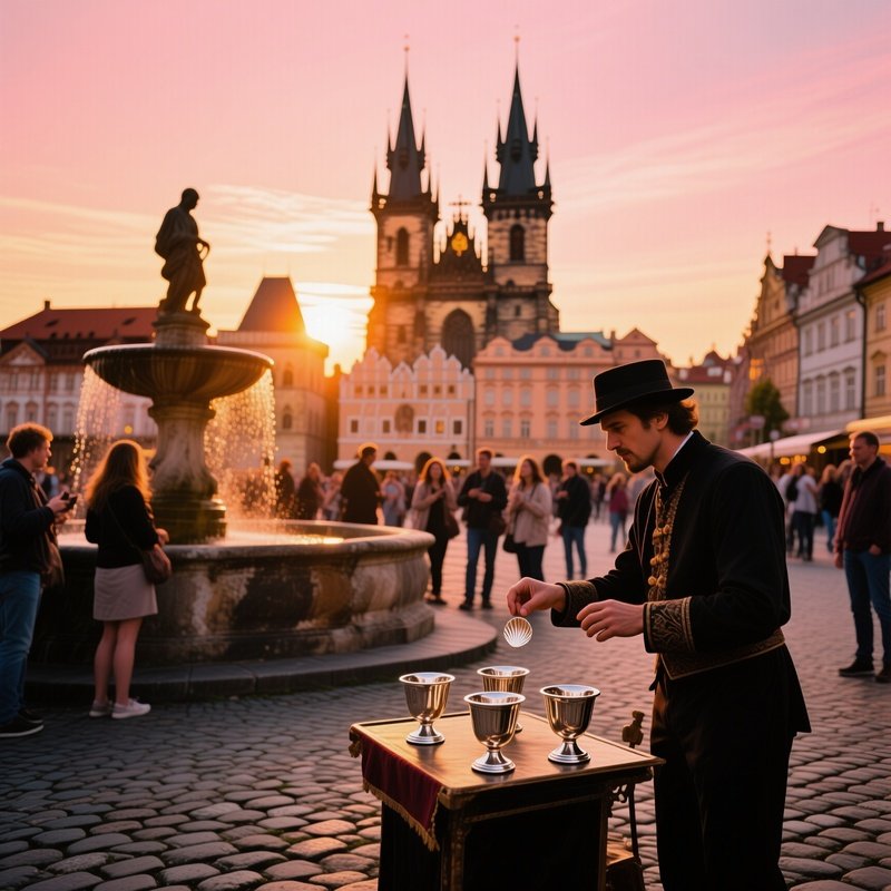 Prague Cobblestone Lane Golden Hour