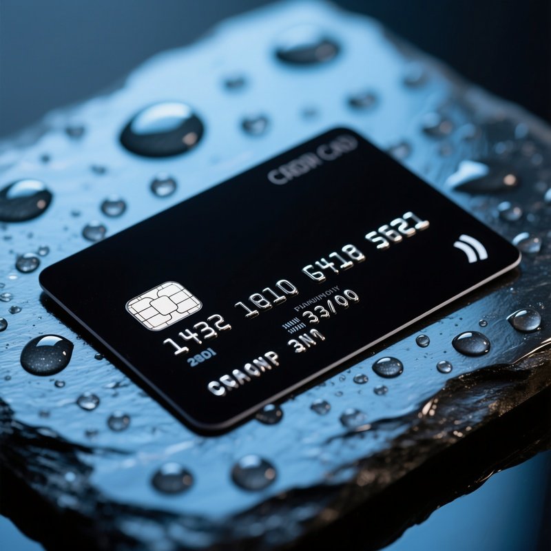 Premium Black Credit Card On Wet Slate