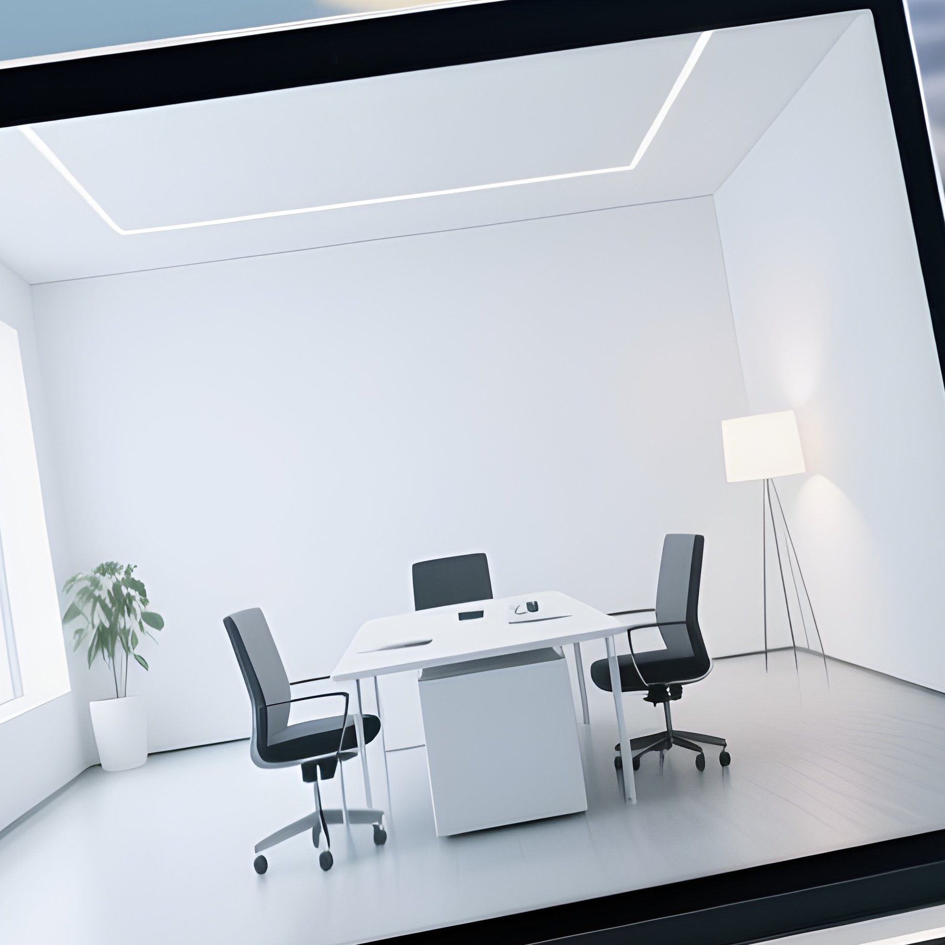 Professional In Messy Room With Virtual Office Background - Full Resolution Quality Preview