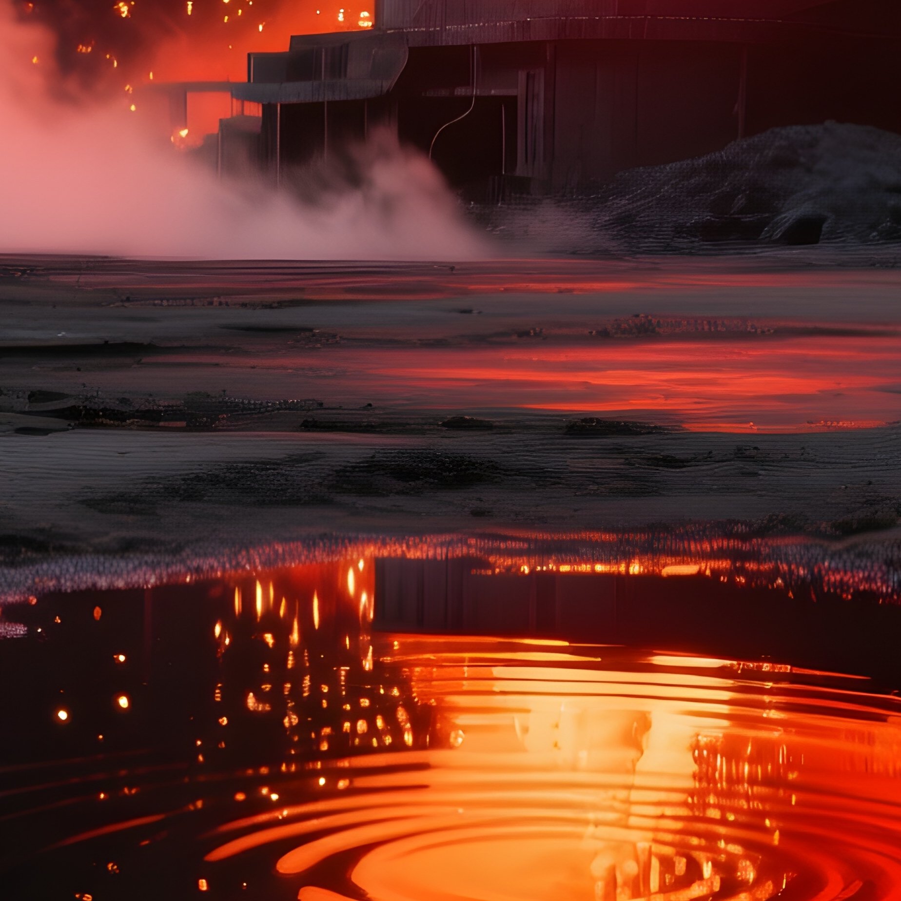 Puddle Reflections Blast Furnace Fire - Full Resolution Quality Preview